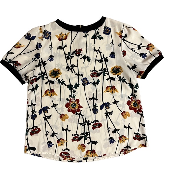 Cotton Trimmed Poly Blend Floral Blouse Size Small - Picture 1 of 3